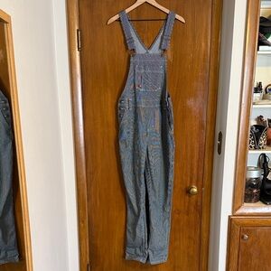 Women's Blue Striped Denim Overalls